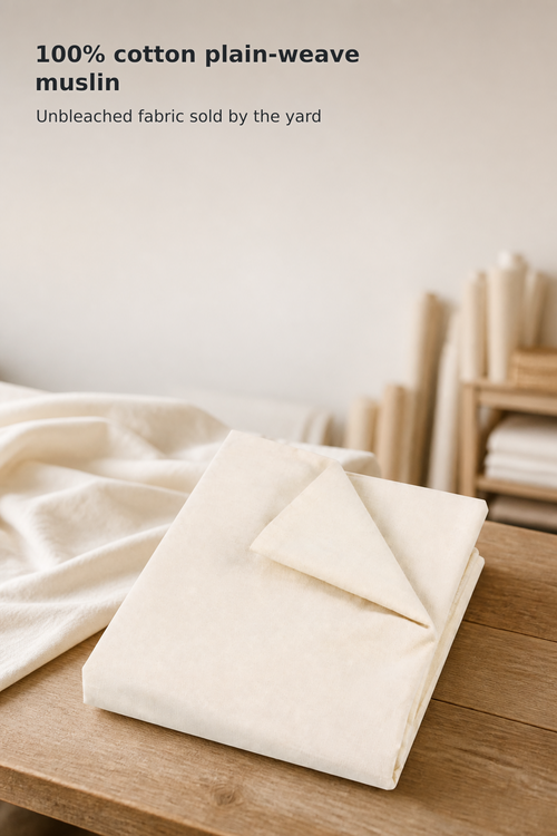 100% Cotton Unbleached Muslin Fabric – 63 Inches × 2 Yards